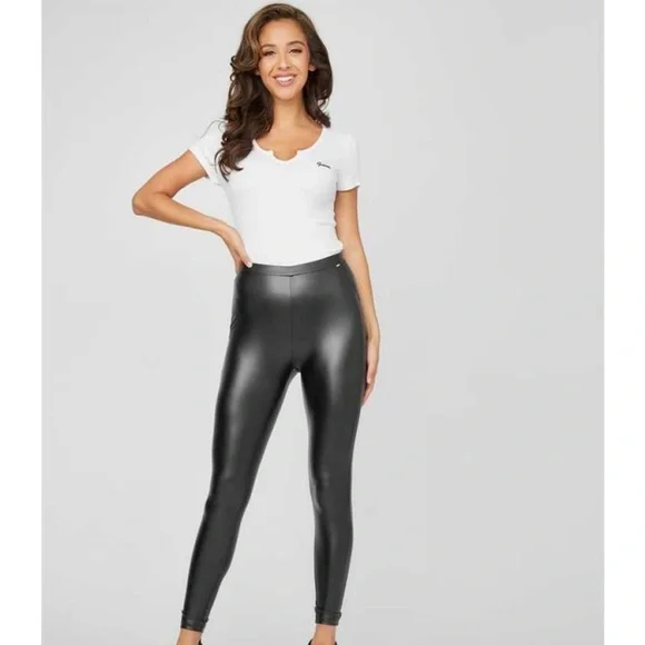 GUESS Mattie PU Faux-Leather Leggings in Jet Black XL - Picture 5 of 10